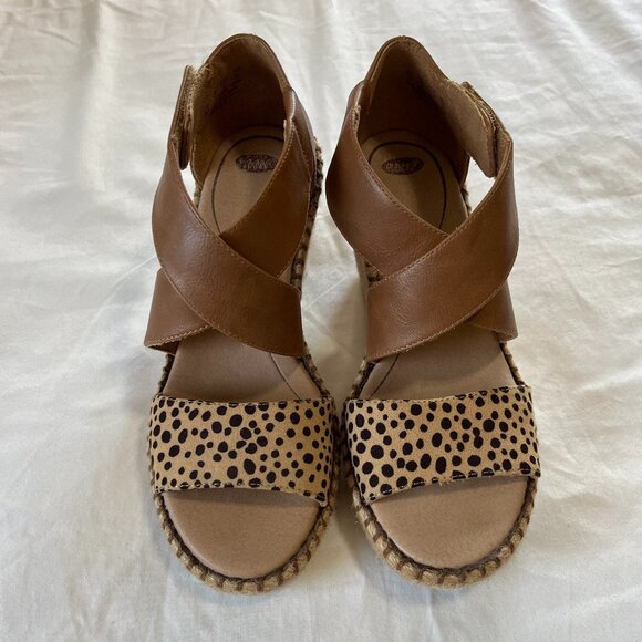Dr. Scholl's Shoes - Dr Scholl's | Cognac Brown and Polka Dot Toe Strap Comfortable 3.5" Heel | Sz 7